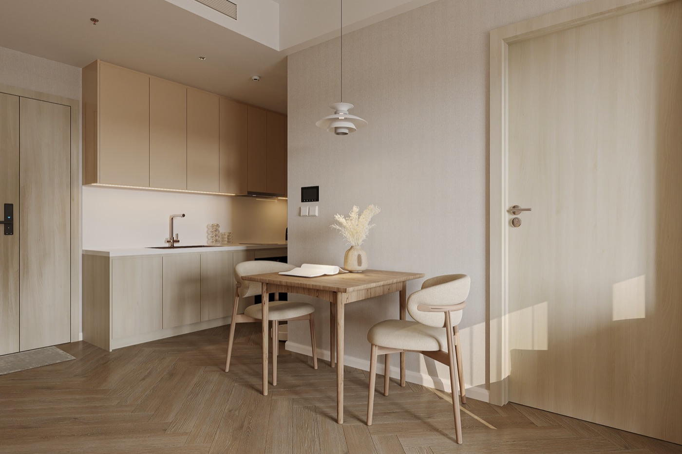 Japandi-interieur met eettafel